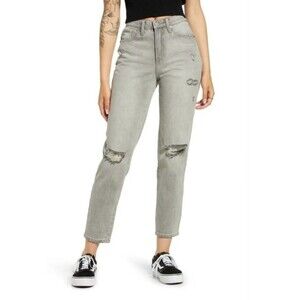 NEW Nordstrom BP Gray High-Rise Distressed Mom Jeans